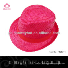 Färben rote natürliche Stroh Kwai Gras Fedora Hüte benutzerdefinierte Design professionelle billig für Werbeartikel